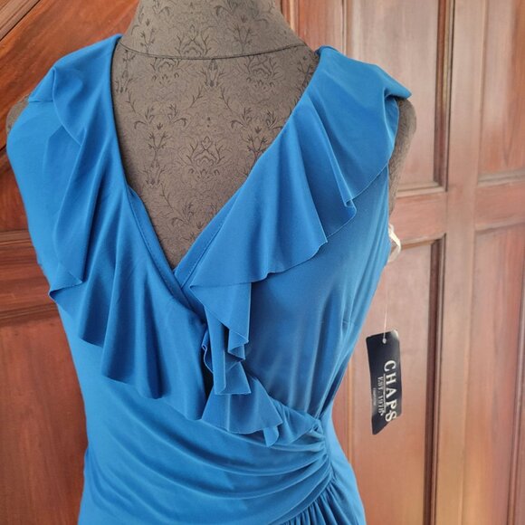 Chaps Blue Sleeveless Ruffle V-Neck Dress  NWT - Picture 2 of 10
